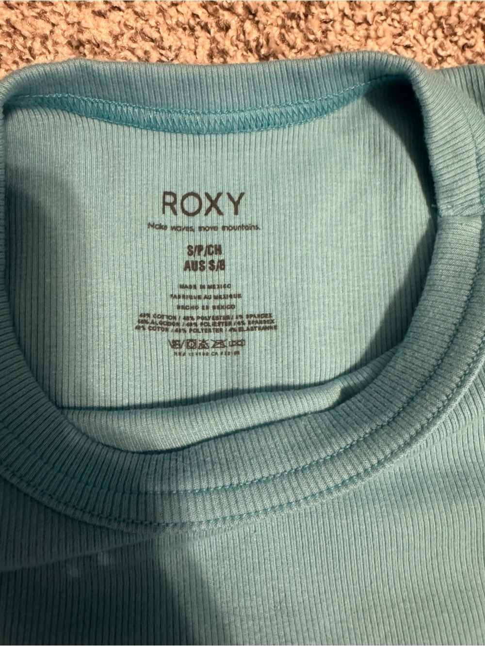 Roxy Aqua Ribbed Crop Tank Top with Logo, S, NWOT - Picture 4 of 5
